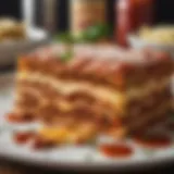 A beautifully layered lasagna showcasing rich sauce and melted cheese