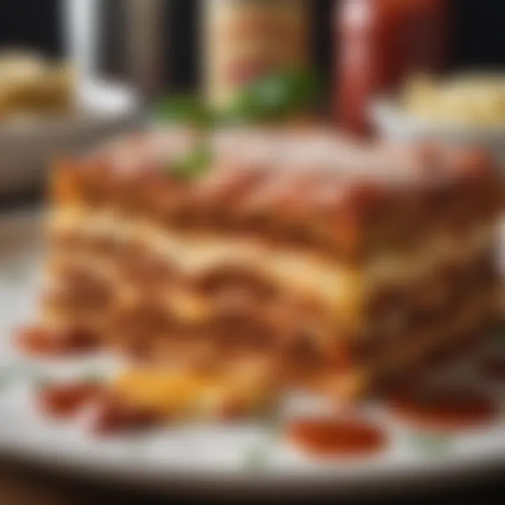 A beautifully layered lasagna showcasing rich sauce and melted cheese