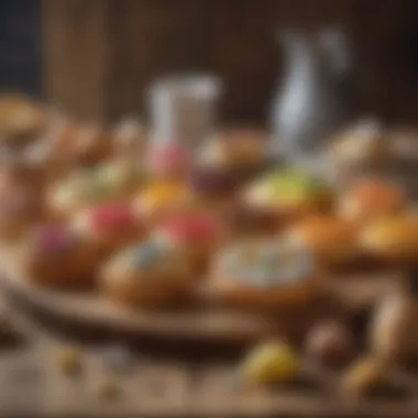 A selection of sweet Easter pastries displayed on a rustic wooden table.