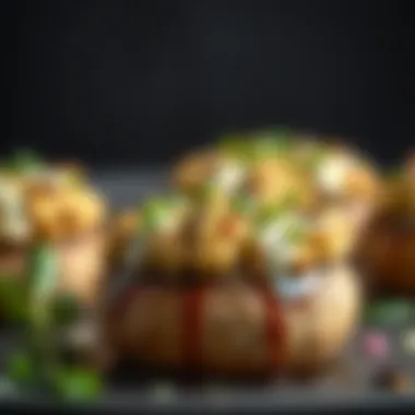 Gourmet Stuffed Mushroom Presentation A close-up of a gourmet stuffed mushroom topped with herbs.
