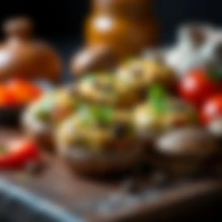 A selection of healthy ingredients for stuffed mushrooms.