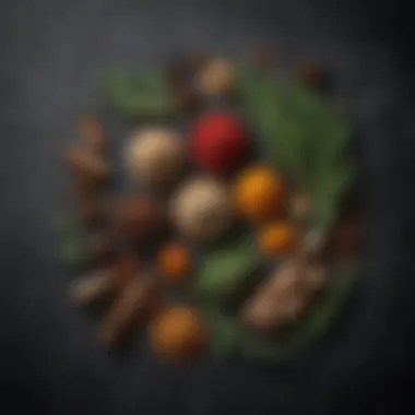 Assorted spices and herbs including ground tarragon
