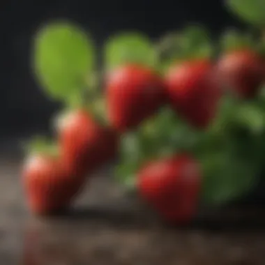 Close-up of fresh small strawberries on the vine