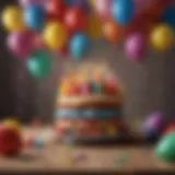 A vibrant birthday celebration scene with balloons and decorations