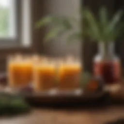 A tranquil setting featuring aromatic candles and essential oils