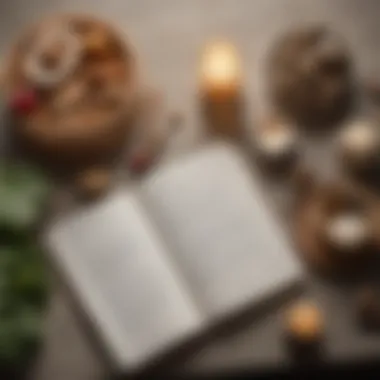 Meditation Items and a Self-Care Journal for Relaxation A serene environment with meditation items and a self-care journal