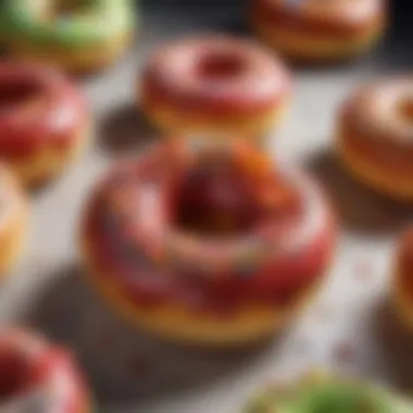 Artfully Decorated Finished Donut A beautifully decorated finished donut, emphasizing the contrast between its soft interior and the vibrant glaze.
