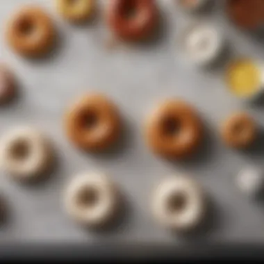 Foundational Ingredients for Donut Batter Ingredients laid out on a countertop, including flour, sugar, and eggs, illustrating the foundational components of donut batter.