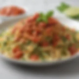 A vibrant plate of zoodles topped with rich marinara sauce and fresh basil