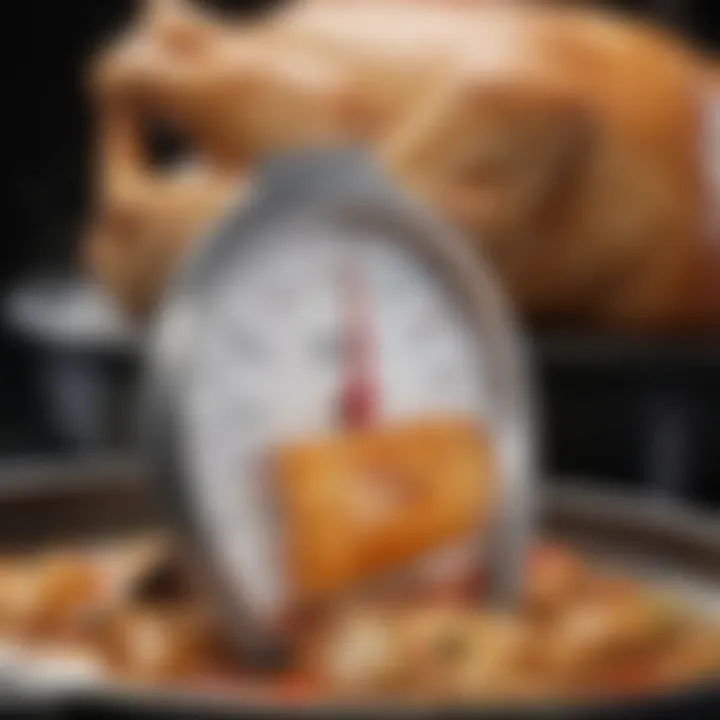 Thermometer showing perfect chicken cooking temperature