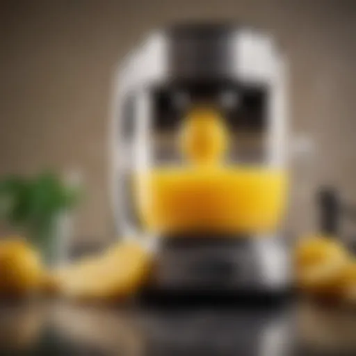 Close-up view of an electric citrus juicer extracting juice from a lemon