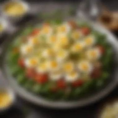 Stylishly Garnished Egg Salad Dish A stylishly garnished egg salad dish with herbs and spices for added flavor