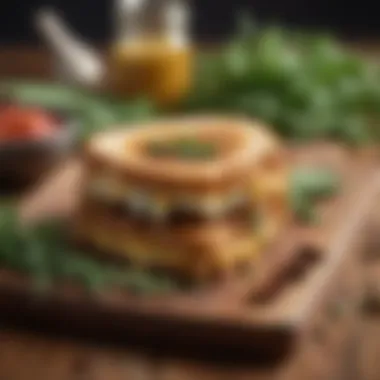Herbs and Spices for Grilled Cheese Enhancement A vibrant array of herbs and spices arranged elegantly on a wooden surface