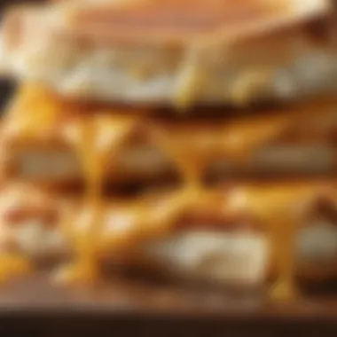 A close-up of a seasoned grilled cheese sandwich showcasing its textural contrast