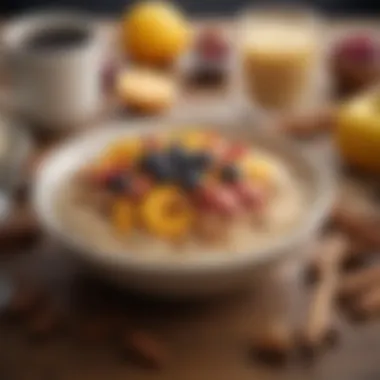 Cinnamon Breakfast Delights An enticing breakfast spread featuring cinnamon-infused oatmeal and fruits, showcasing a healthy start to the day.
