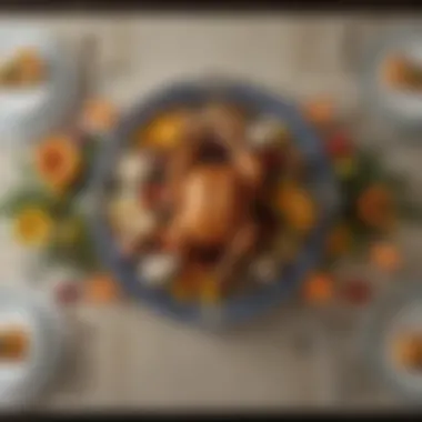 Festive Seder Table Arrangement Colorful table setting for Passover Seder with chicken centerpiece
