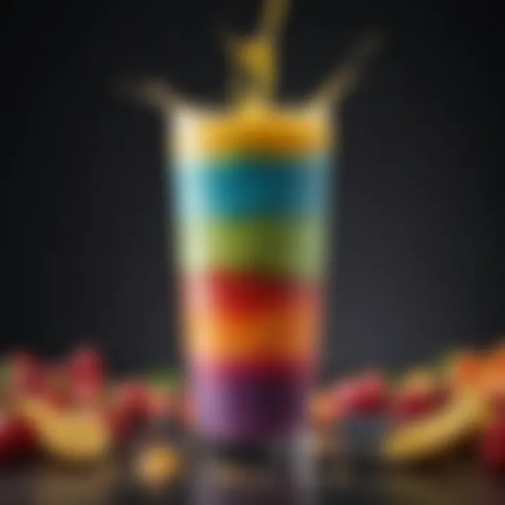 A beautifully blended energy shake in a glass with colorful layers