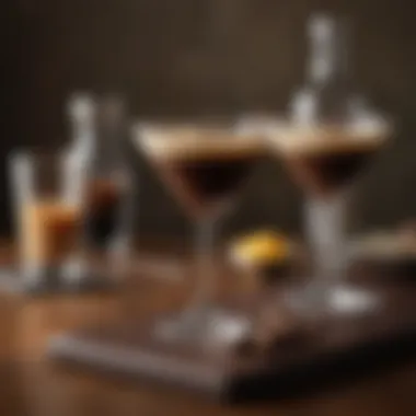 Elegance Defined: The Espresso Martini Experience Elegant shot glasses filled with a perfectly crafted Espresso Martini