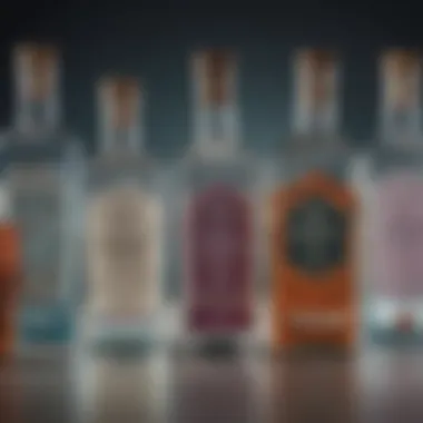 An artistic display of diverse gin bottles highlighting unique designs and labels