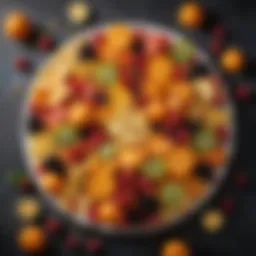 A colorful assortment of fruits artfully arranged on a decorative platter