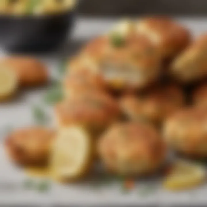 Fresh ingredients for crab cakes arranged aesthetically on a countertop