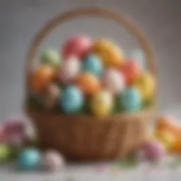 A vibrant assortment of Easter gift baskets filled with colorful treats and decorations.