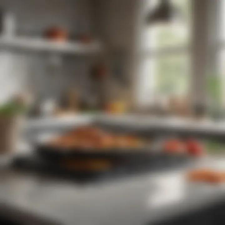 A modern kitchen filled with contemporary cooking tools and cookbooks.