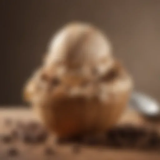 A luxurious bowl of homemade coffee ice cream garnished with coffee beans