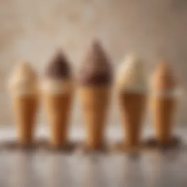Diverse Coffee Varieties for Ice Cream An artistic display of different coffee varieties alongside ice cream cones