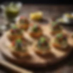 A beautifully plated artichoke bruschetta with vibrant toppings