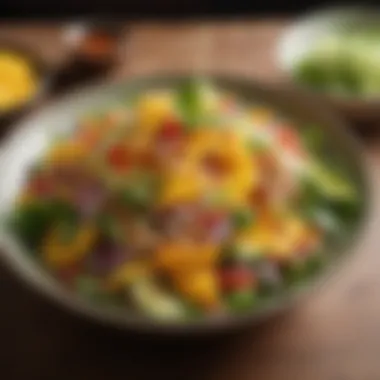 A vibrant bowl of Thai mango salad showcasing fresh ingredients.