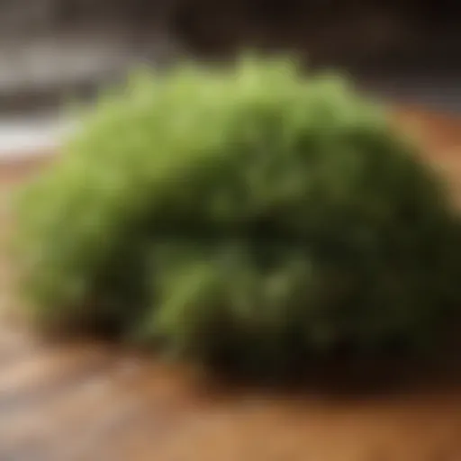 A close-up view of fresh sea moss on a wooden surface