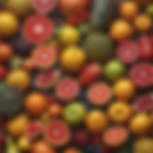 A vibrant display of exotic fruits from various cultures.