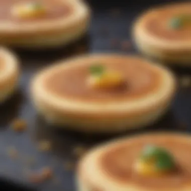 A close-up of a golden brown blini on a skillet