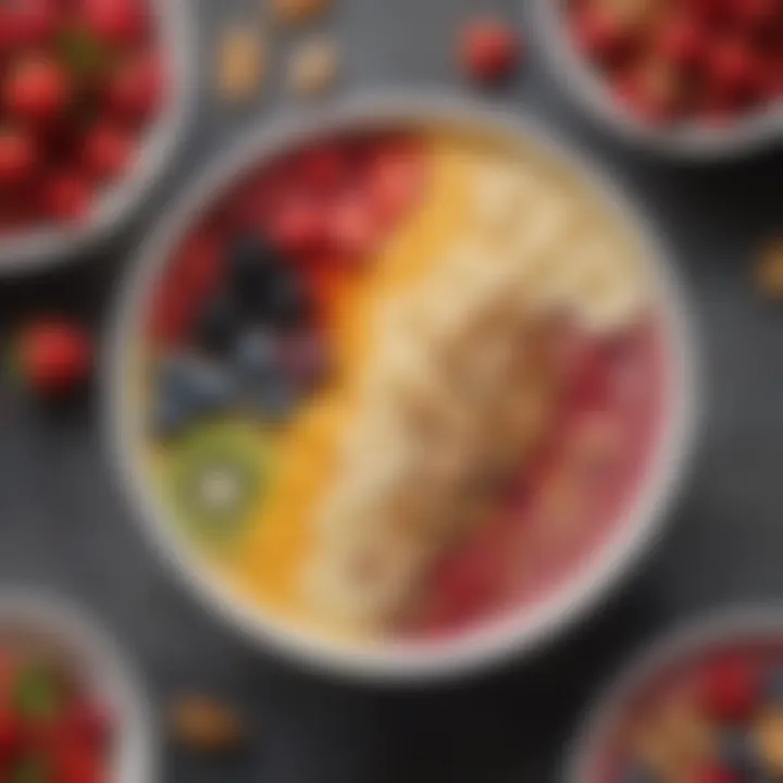 A close-up shot of a nutritious smoothie bowl garnished with nuts and berries.