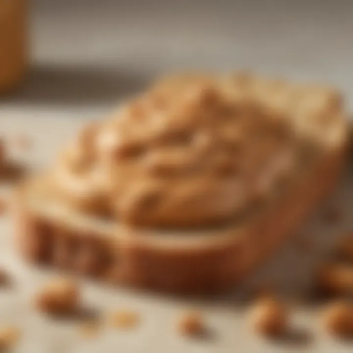 A rich and creamy butterscotch peanut butter spread on artisan bread.