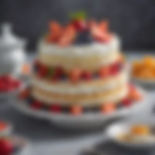 A beautifully layered Cake Chantilly with fresh fruits on top