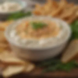 A creamy chicken dip garnished with herbs