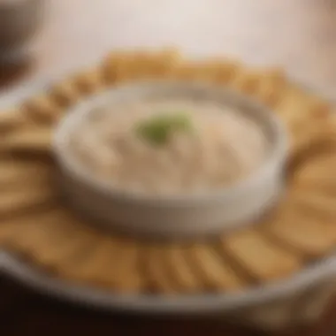 An elegant presentation of chicken dip with crackers