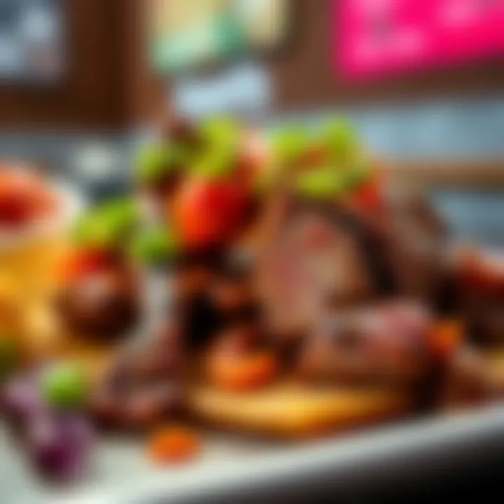 A close-up of a flavorful, succulent meat dish served at Chipotle.