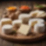 Selection of coconut-free vegan cheese varieties on a wooden platter