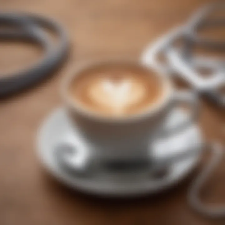 A close-up of a coffee cup with a stethoscope beside it