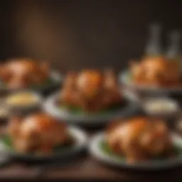 A delectable array of rotisserie chicken dishes arranged elegantly on a table