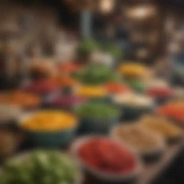 A colorful market stall featuring fresh ingredients used in traditional NOLA dishes.