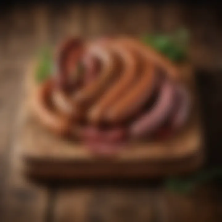 A colorful array of sausages from different cultures displayed on a wooden board