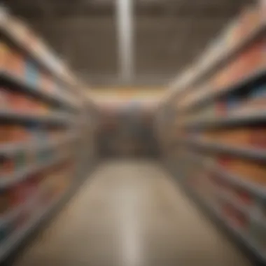 A well-organized aisle of grocery items on sale, featuring popular brands and products