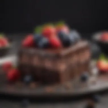 A decadent dessert made with dark chocolate and topped with fresh berries, showcasing low-carb indulgence.