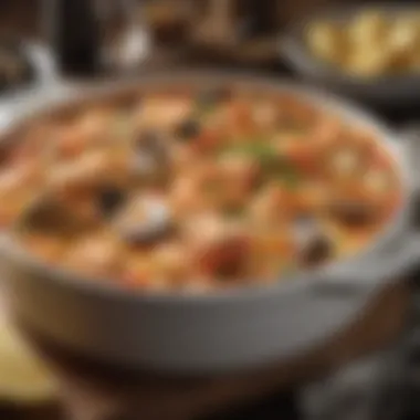 An enticing seafood casserole featuring seafood delicacies.