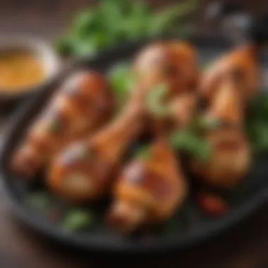 Spicy grilled chicken drumsticks garnished with fresh cilantro