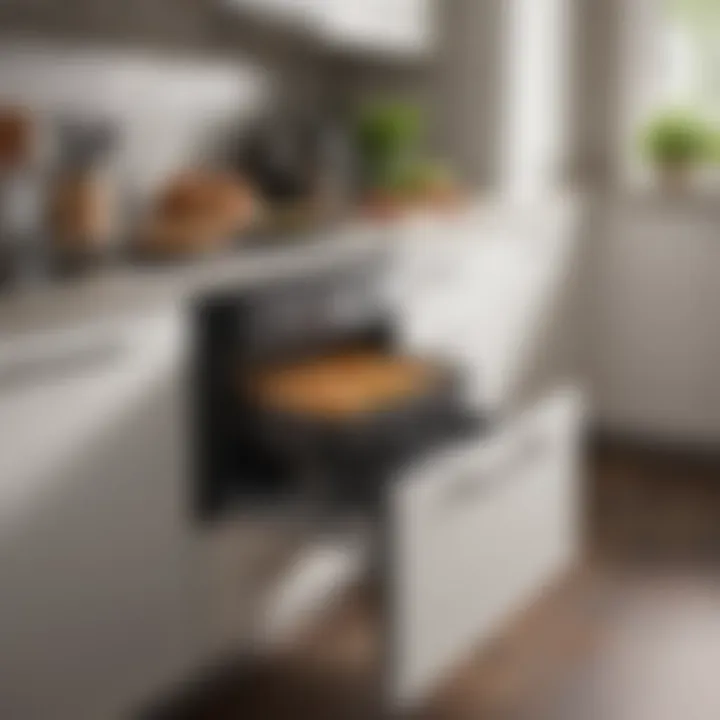 An organized kitchen space featuring a dual drawer air fryer in use.